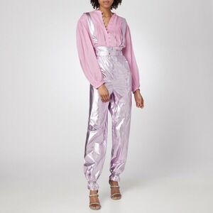 Isabel Marant NWT Pantalon‎ Gilekla Metallic Lilac Overalls High-Waist Pants